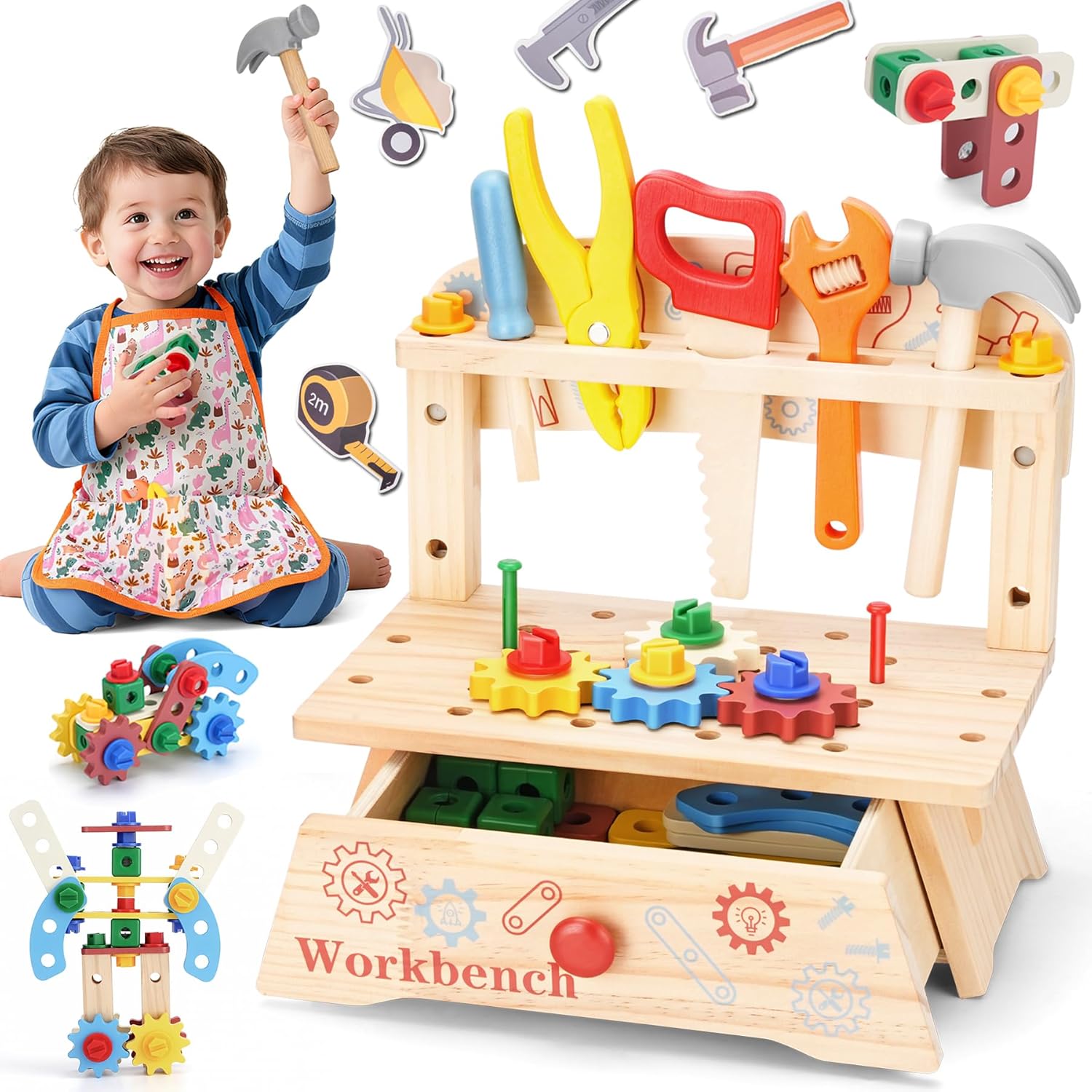 Gardening Tools Kids - Wooden Tool Bench for Kids,Montessori Educational