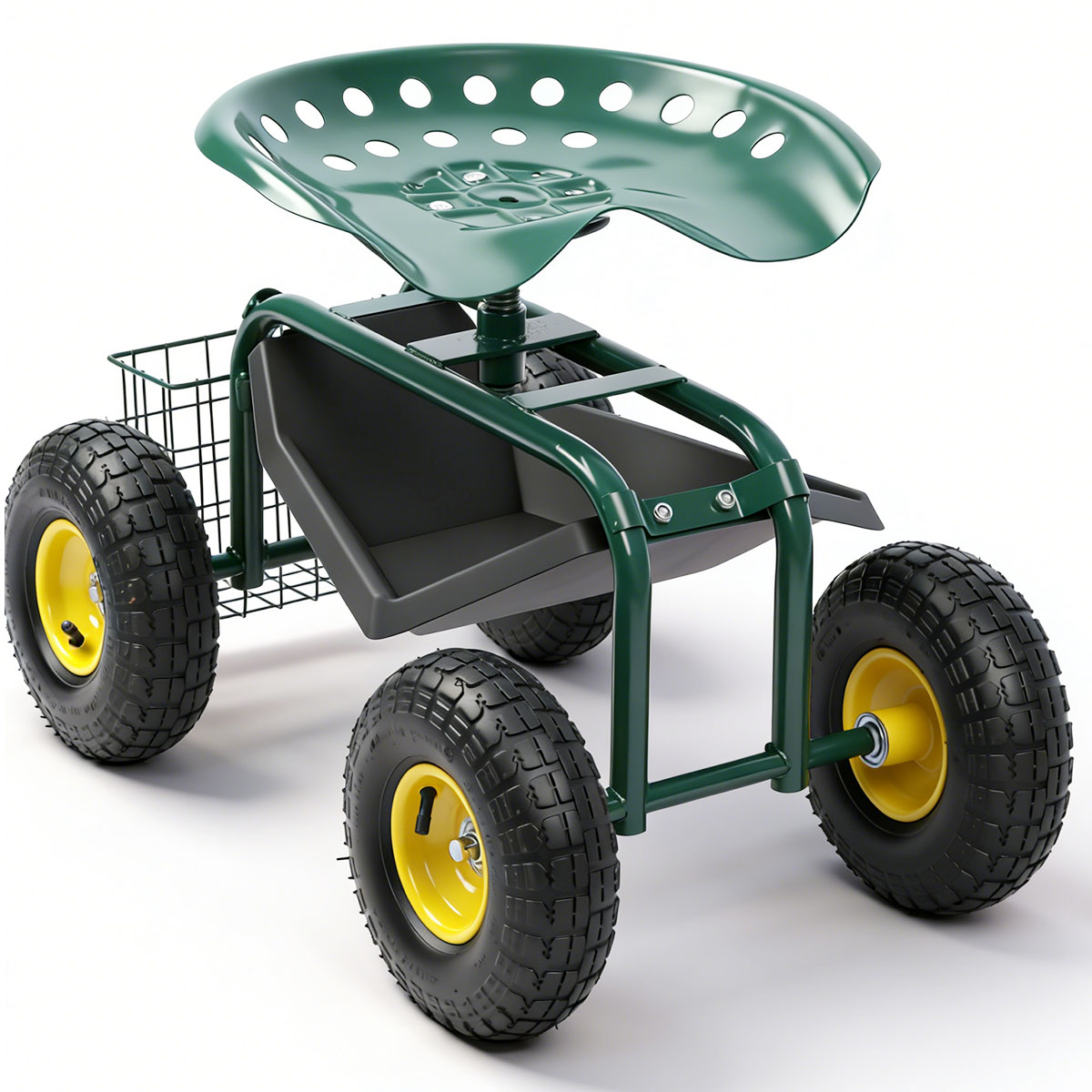 Gardening Tools Basket - Garden Seat with Wheels, Rolling Garden