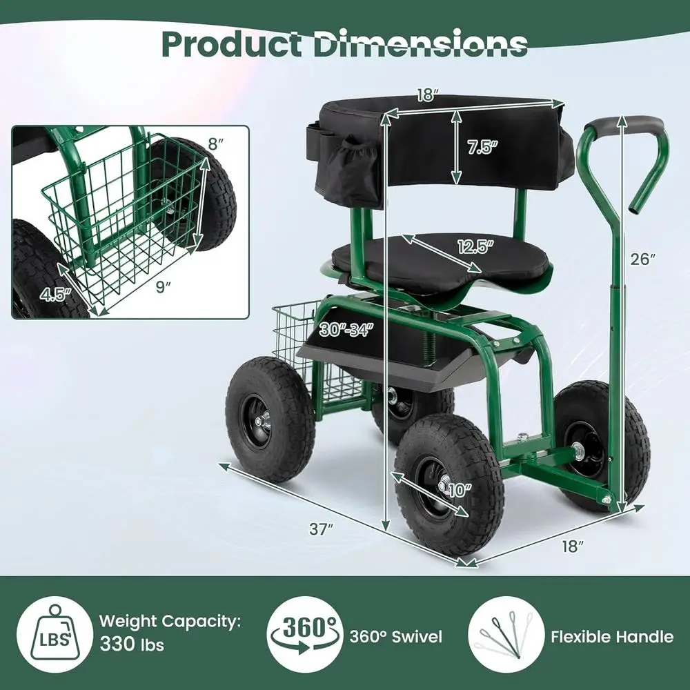 Adjustable 360° Swivel Rolling - đánh giá và giá Gardening Tools Basket